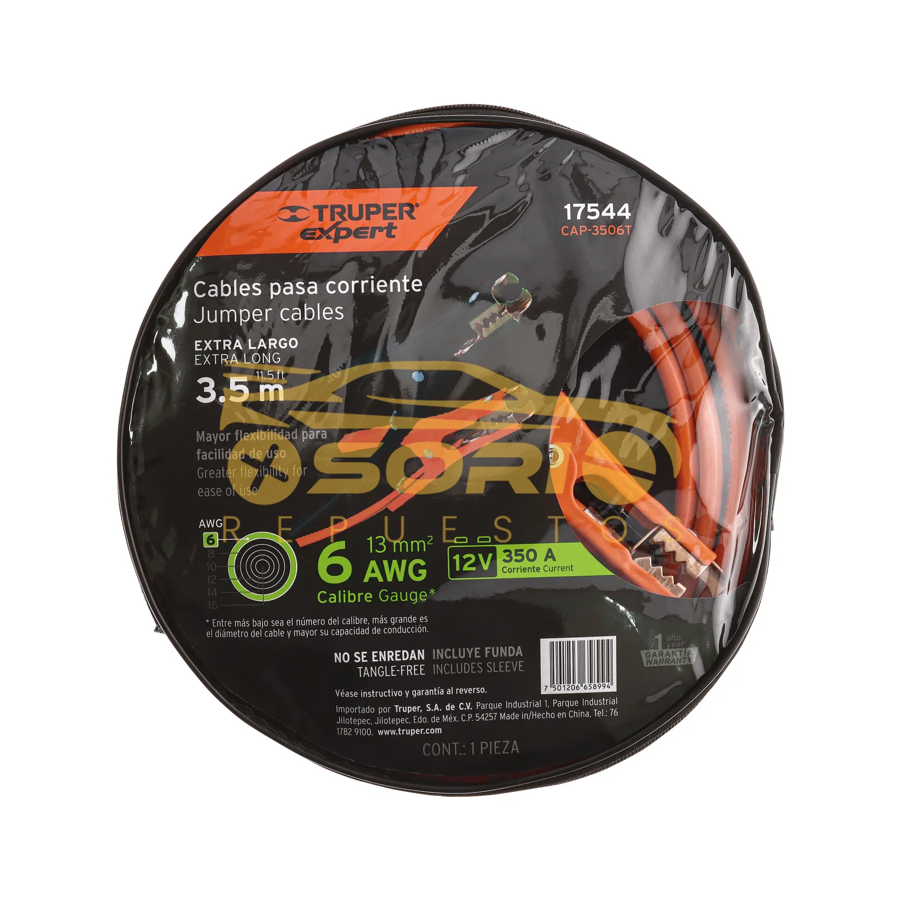 cables pasa corriente 3 5 m 350 a 6 awg truper 3 5metros 17544