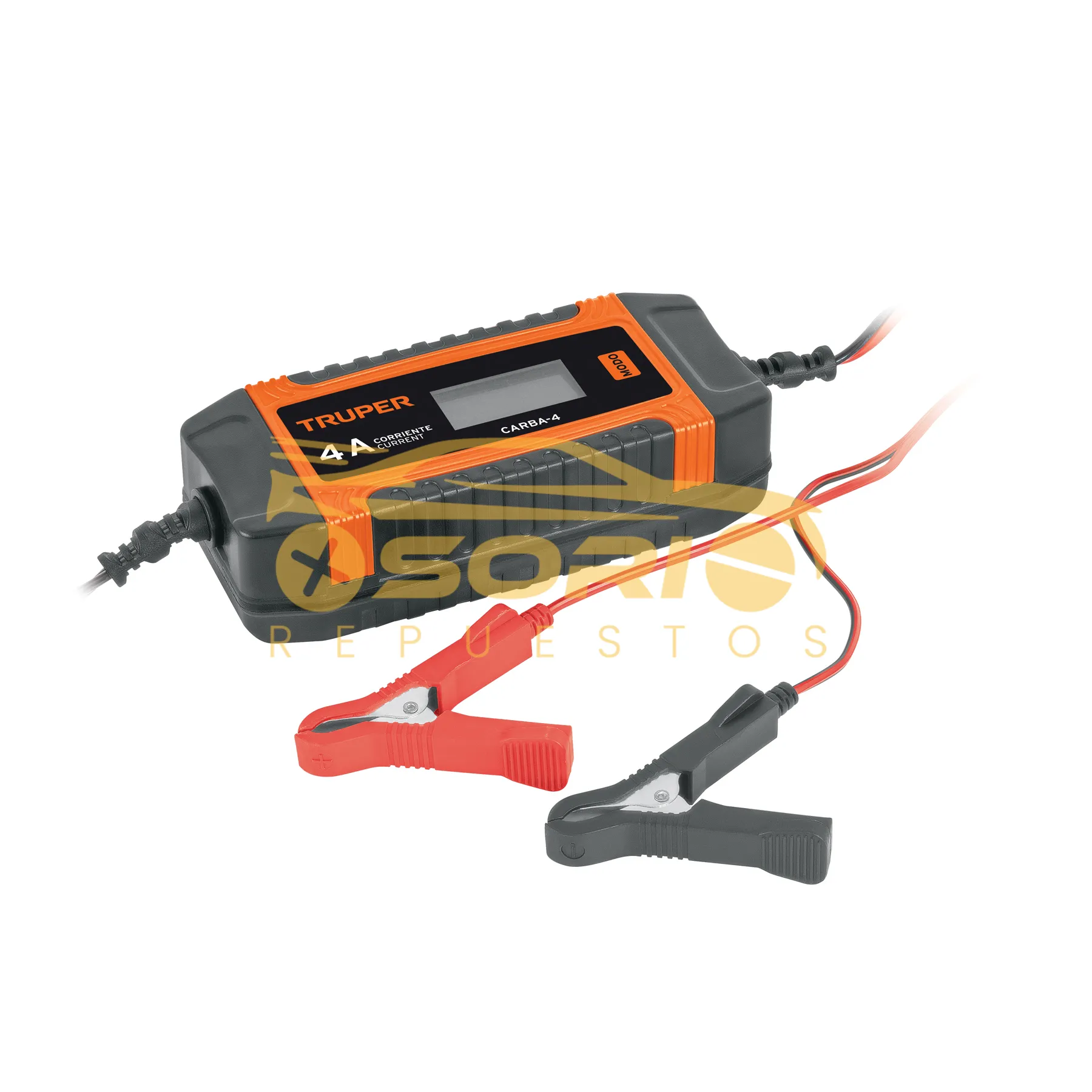 cargador y mantenedor de 4a para baterias de 6v a 12v truper 24cm fondo 15cm alto y 31cm ancho 104009