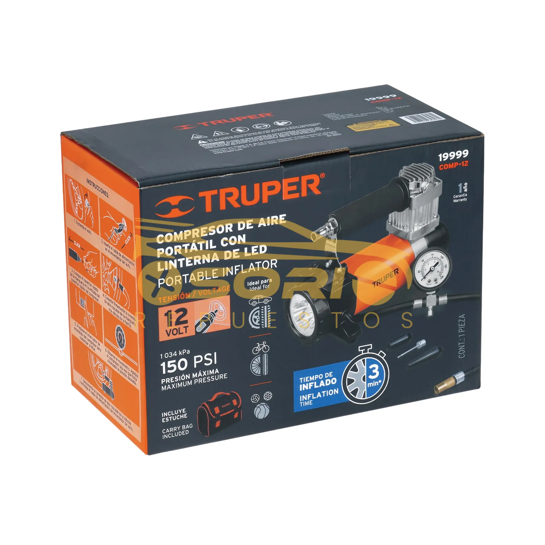 compresor de aire con maleta truper 15cm de alto 9cm de fondo 19999