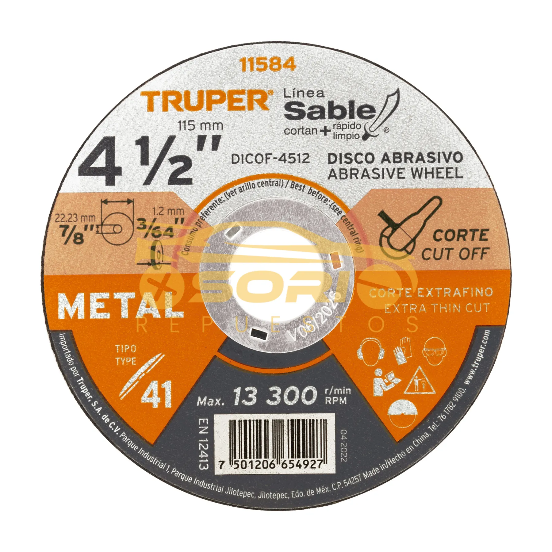 disco corte pequeno corte fino de metal truper 4 1 2 x 1 2 mm 11584