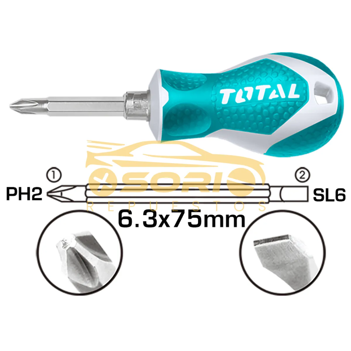 destornillador puno pequeno doble uso total 6 3 x 75mm tht250216
