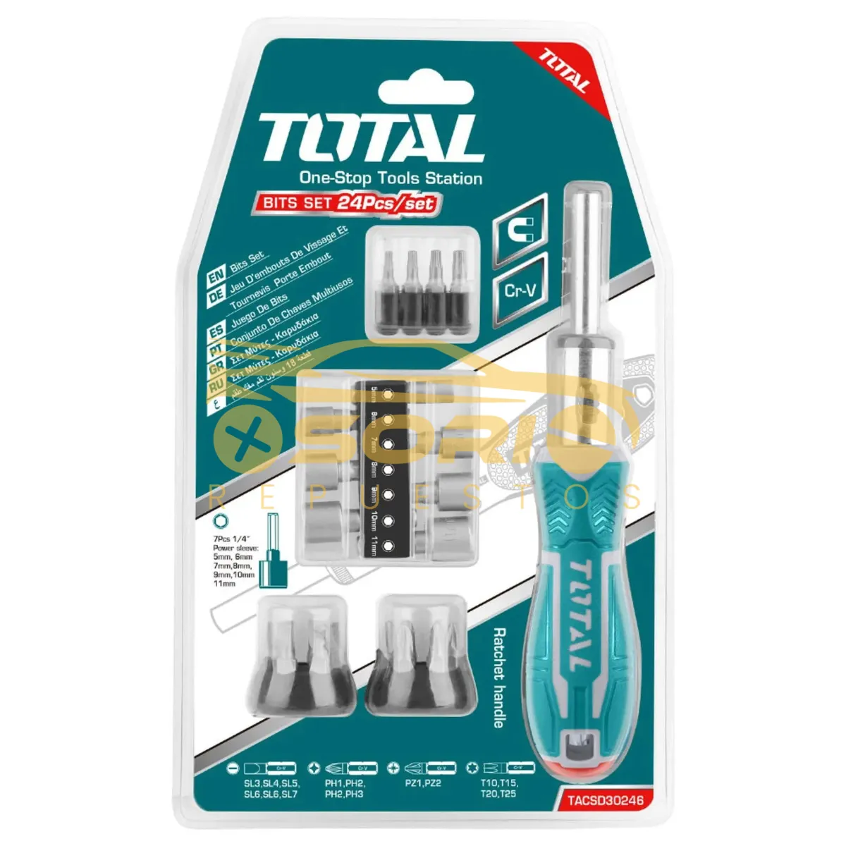 destornillador rache blister copas y puntas total 1 4 tacsd30246